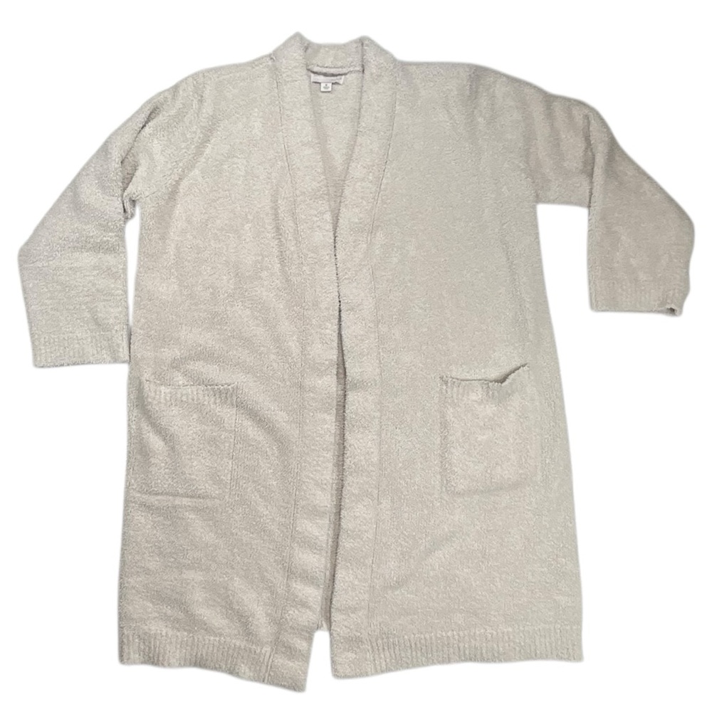 Barefoot Dreams CozyChic Ribbed Knit Trim Cardigan ‎ Size Medium Beige